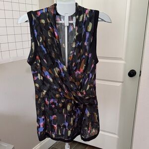 CAbi Black Multicolor Sleeveless Blouse